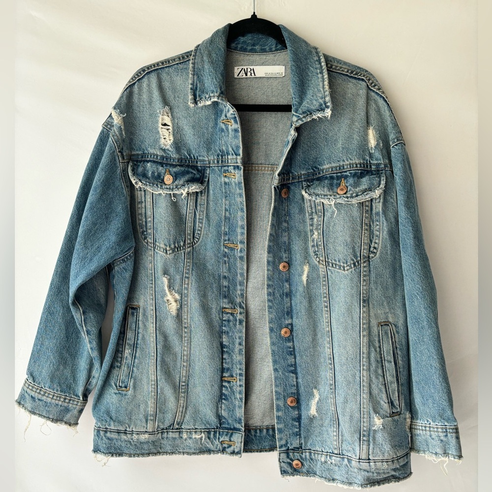 Zara Blue Distressed Jean Jacket